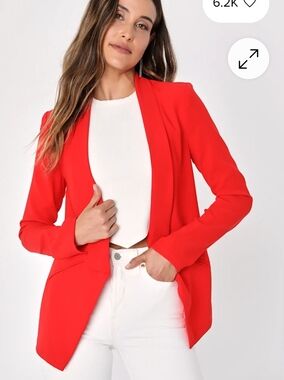 NWT Lulus Miss Punctuality Red Lightweight Blazer Open-Front Blazer Jacket Sz XS